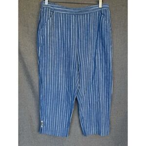 Habitat‎ Blue White Striped Linen Pull On Pants Size Large Pockets